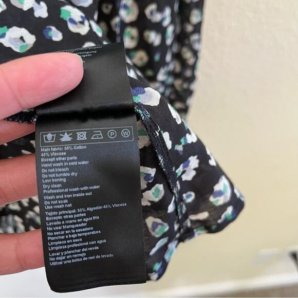 BA&SH Blake Black Leopard Printed Blouse Long Sleeve Cotton Button Front Top S - Picture 10 of 10